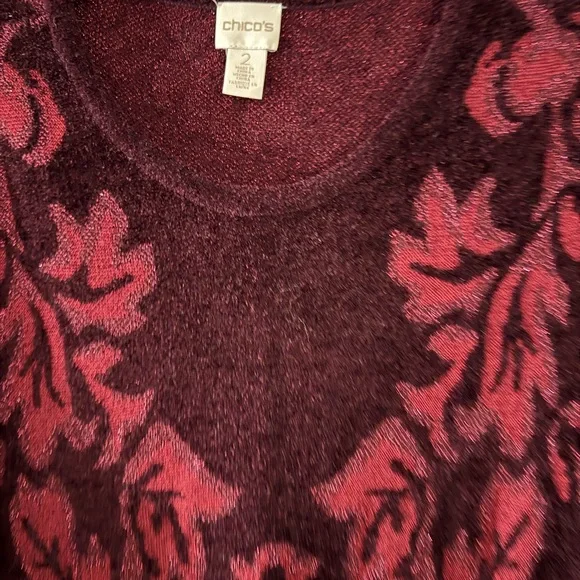 Chico's Burgundy and Red Patterned Sweater - Picture 2 of 8
